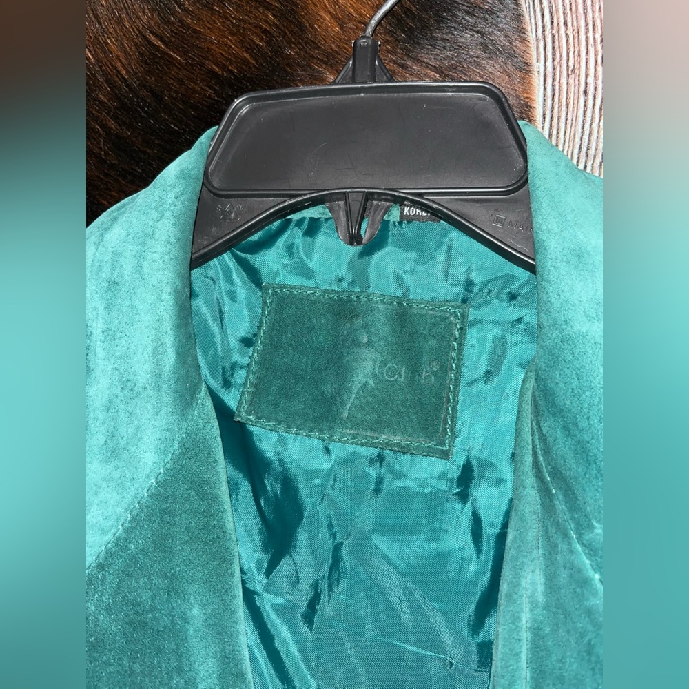 Hunt Club Teal Green Suede Fringe Leather Jacket - Picture 3 of 9
